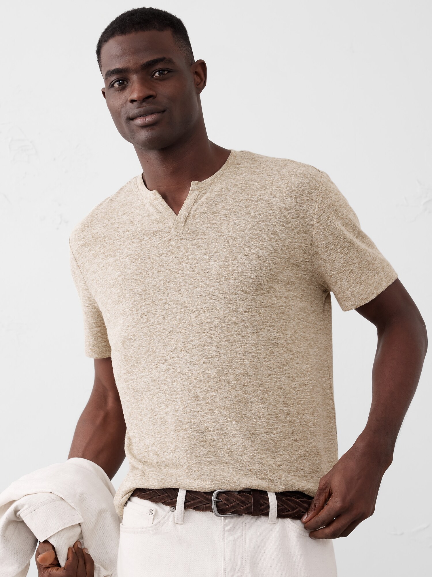 Linen-Blend Notch-Neck T-Shirt | Banana Republic Factory