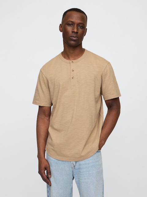 Lived-In Relaxed Curved Hem Henley T-Shirt