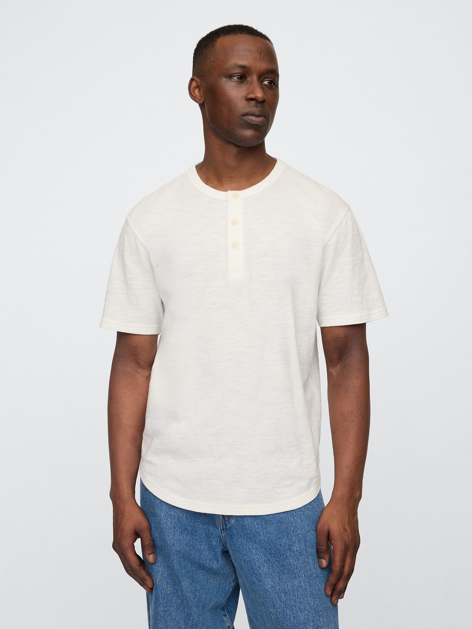 Lived-In Relaxed Curved Hem Henley T-Shirt