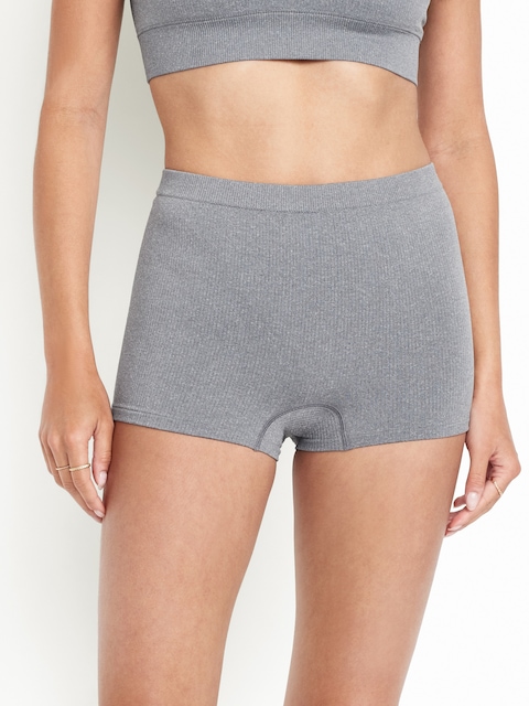 Mid-Rise Seamless Ribbed Boyshort Underwear