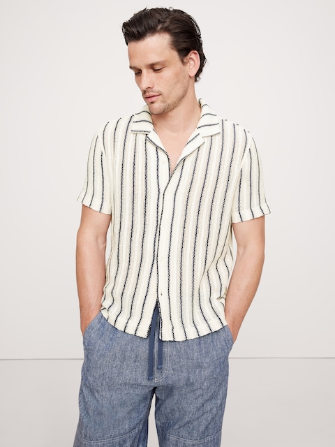 CHEMISE DE VACANCES EN JACQUARD À RAYURES - Blanc