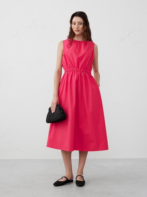 ROBE MI-LONGUE FRONCÉE À TAILLE ÉLASTIQUE