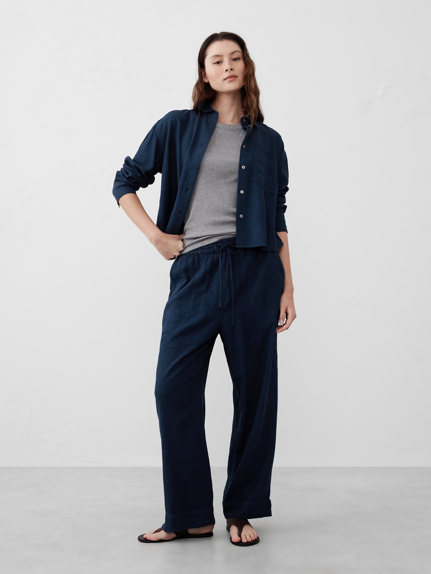 Straight Linen-Blend Pull-On Pant