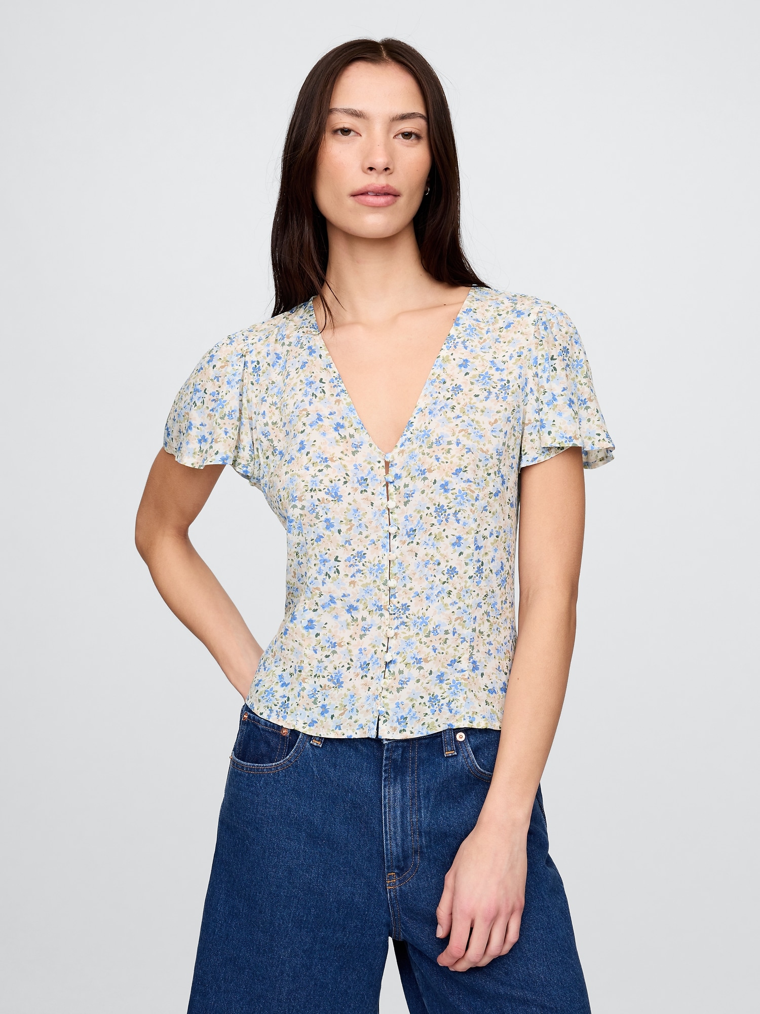 Gap クレープ フラッタースリーブ トップス Gap クレープ フラッタースリーブ トップス