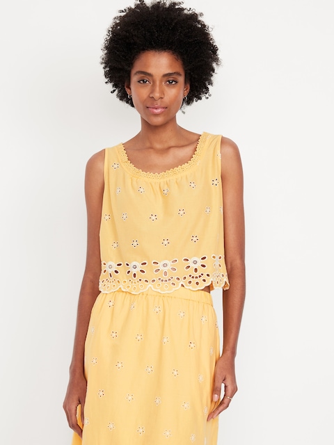 HAUT SANS MANCHES À BRODERIE ANGLAISE