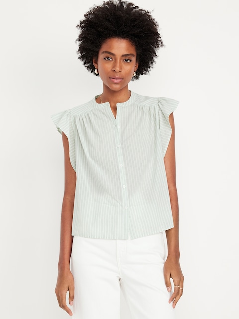 Flutter-Sleeve Button-Down Shirt