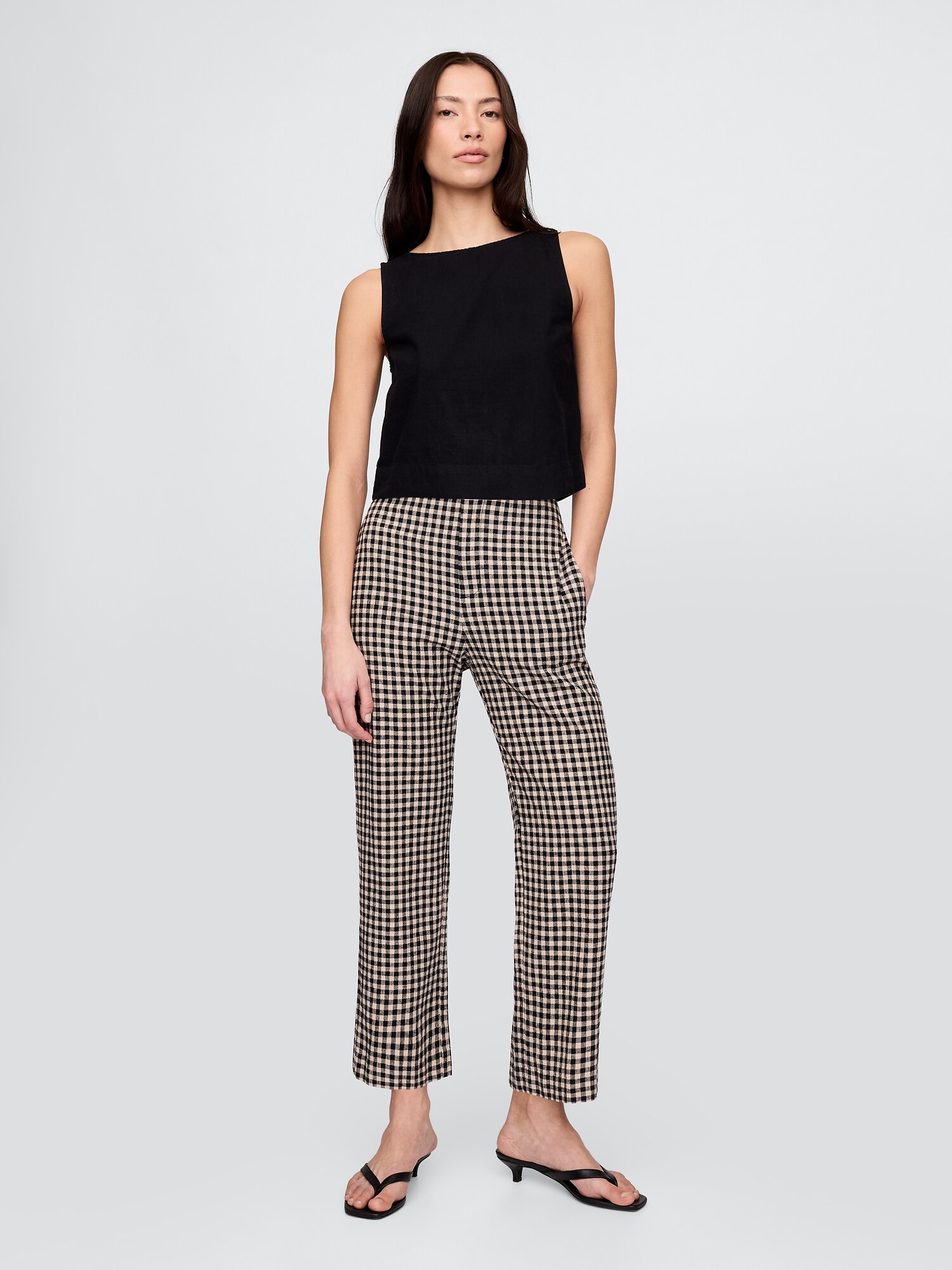 Linen-Blend Relaxed Straight Ankle Pants