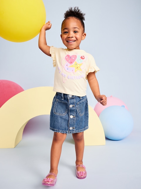 High-Waisted Button-Front Jean Skirt for Toddler Girls