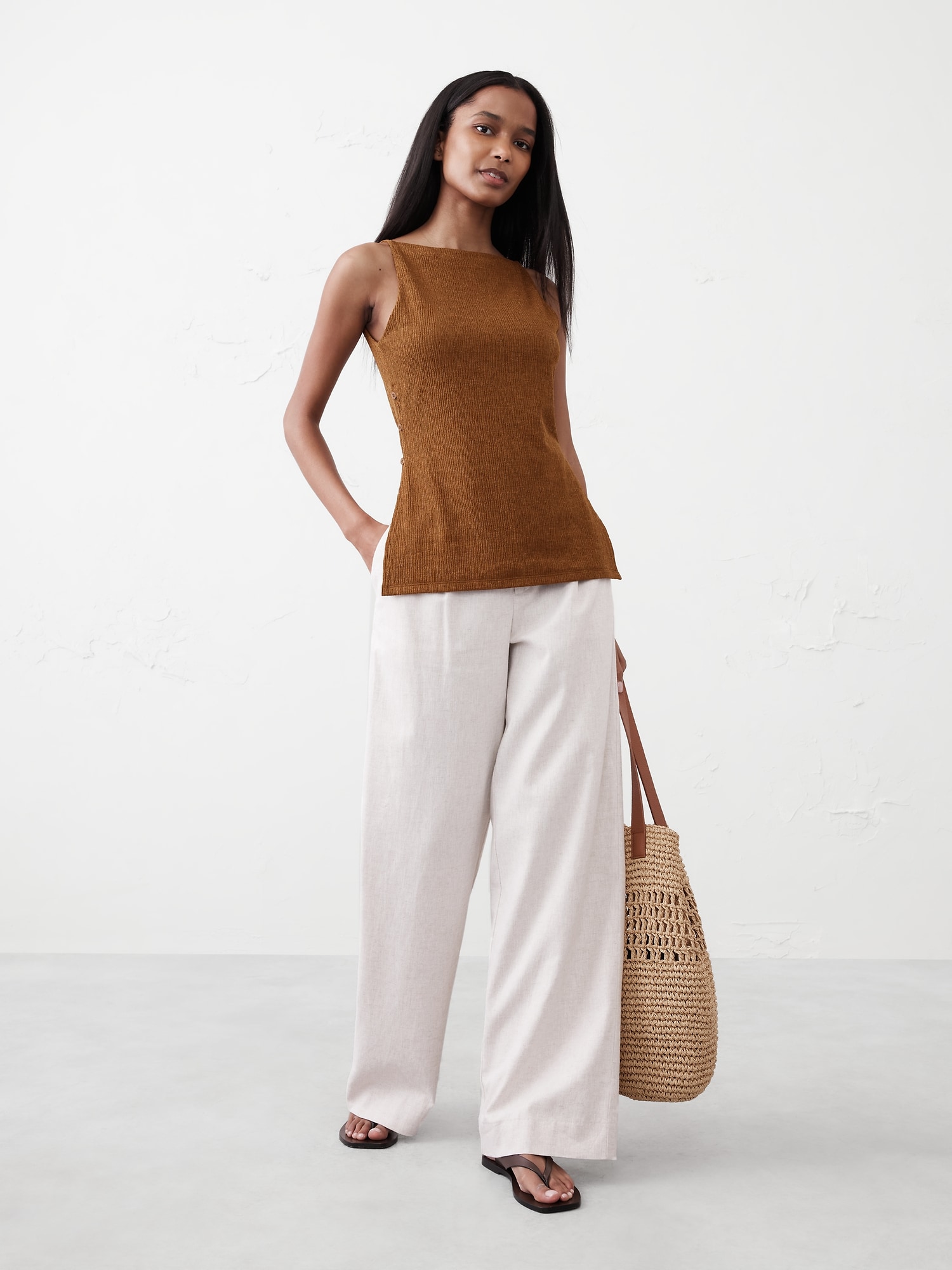 Straight-Neck Crepe Jacquard Top | Banana Republic Factory