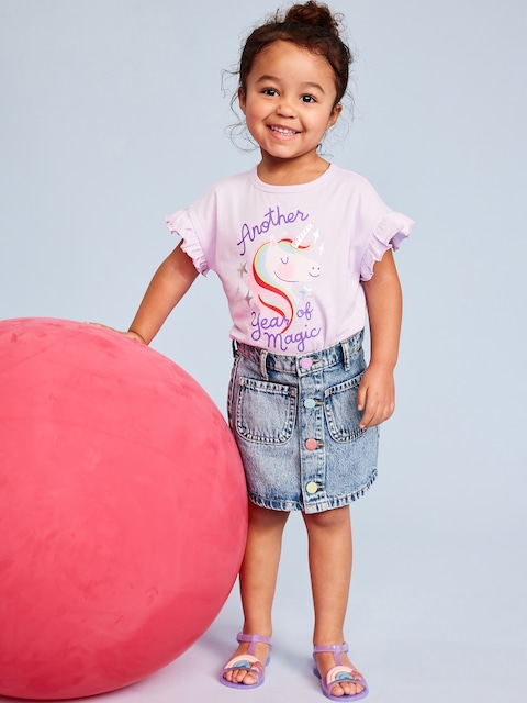 High-Waisted Button-Front Jean Skirt for Toddler Girls