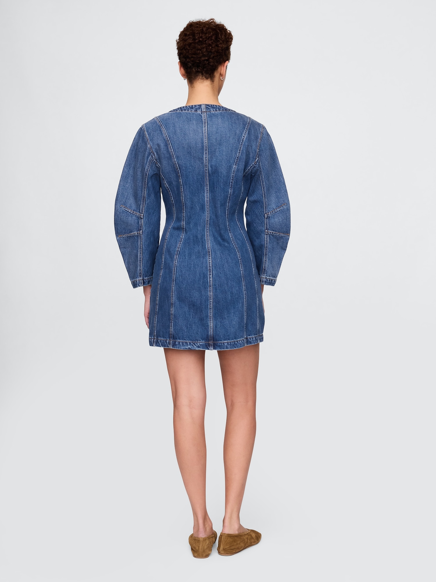 Denim Barrel-Sleeve Mini Dress
