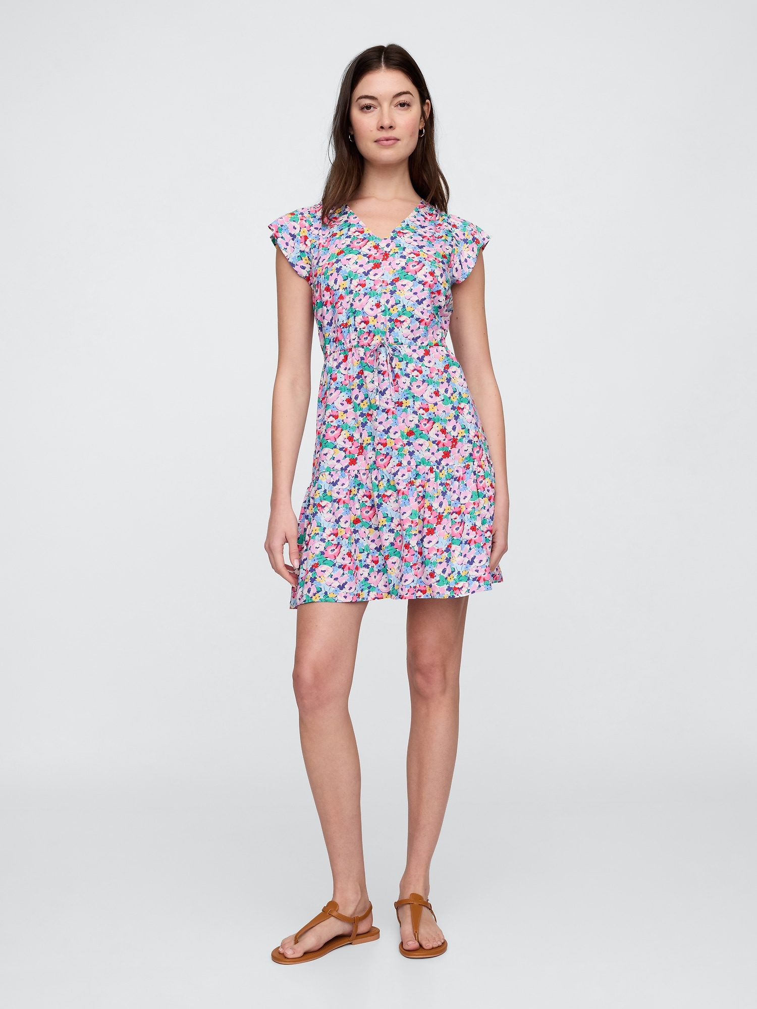 Flutter Sleeve Tie-Waist Mini Dress