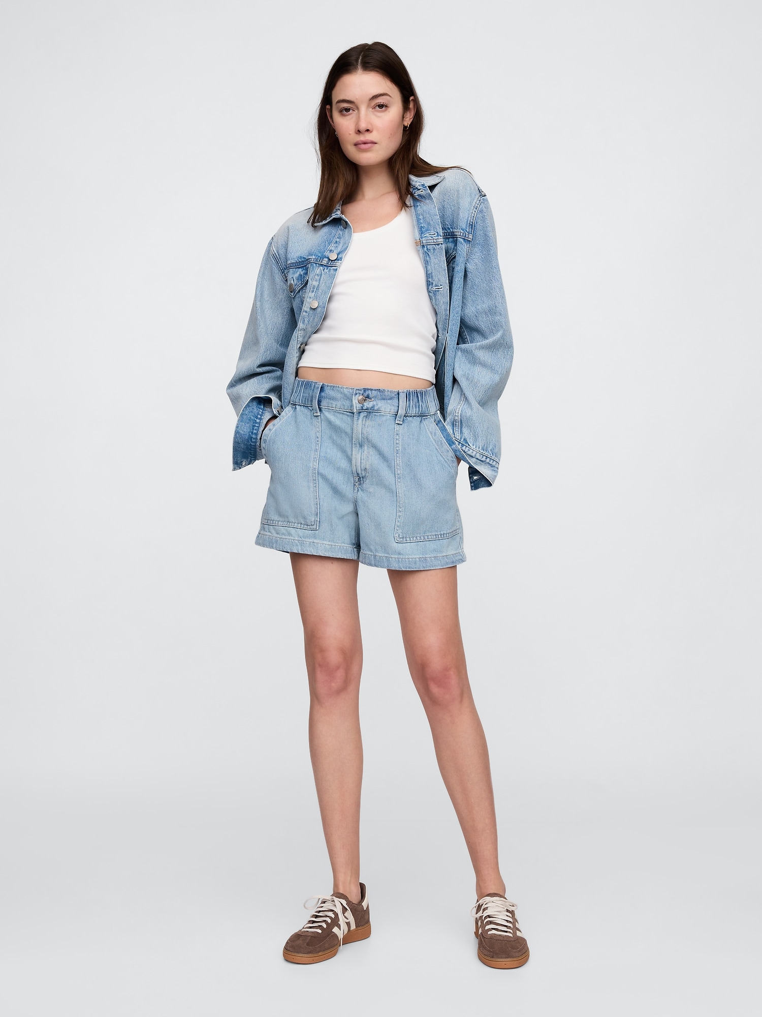 4" High Rise SuperSoft Denim Utility Shorts