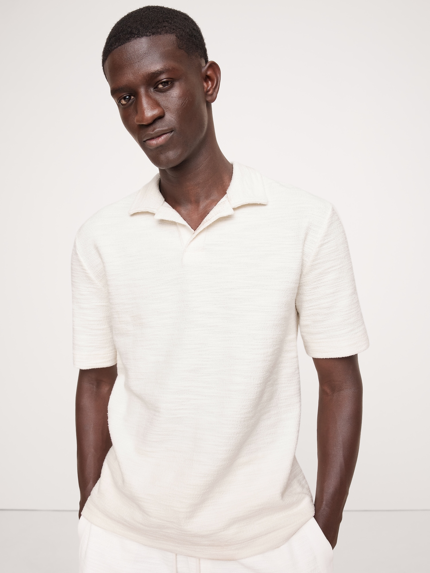 POLO EN TISSU BOUCLÉ FLAMMÉ - Blanc