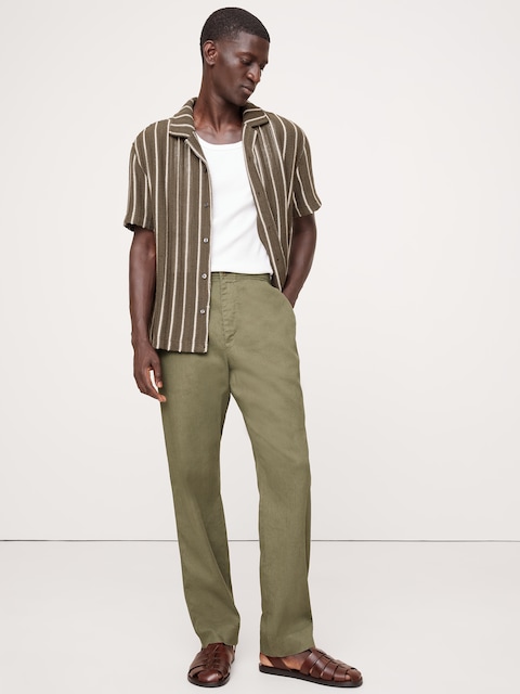 PANTALON À TAILLE EXTENSIBLE EN COTON ET LIN ITALIEN