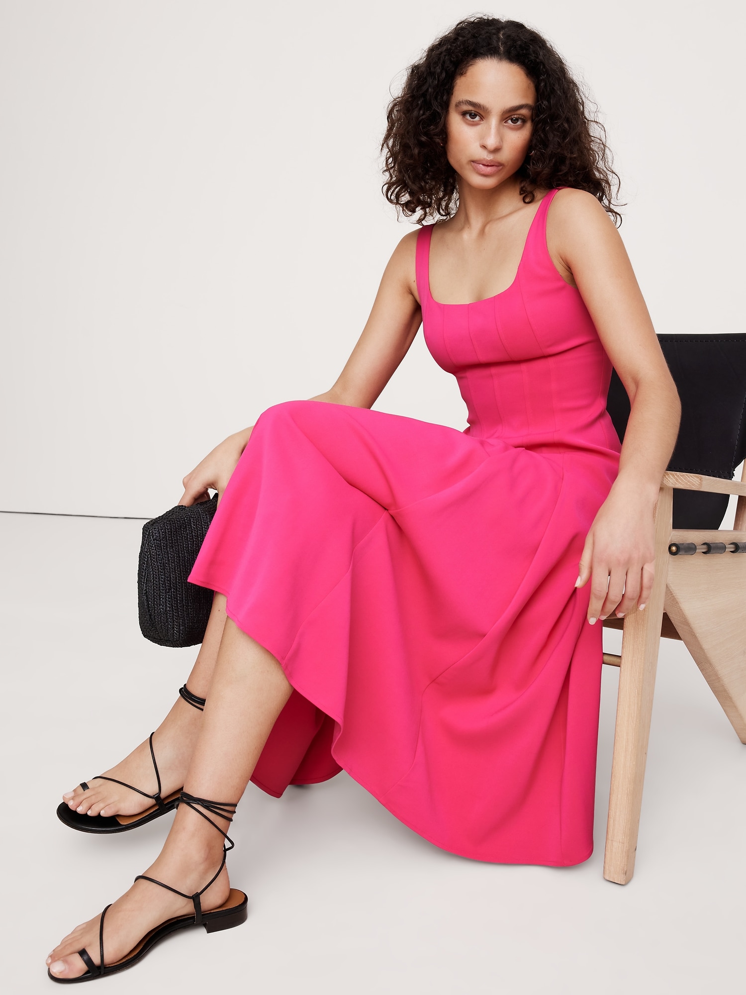 Stretch-Sateen Square-Neck Maxi Dress