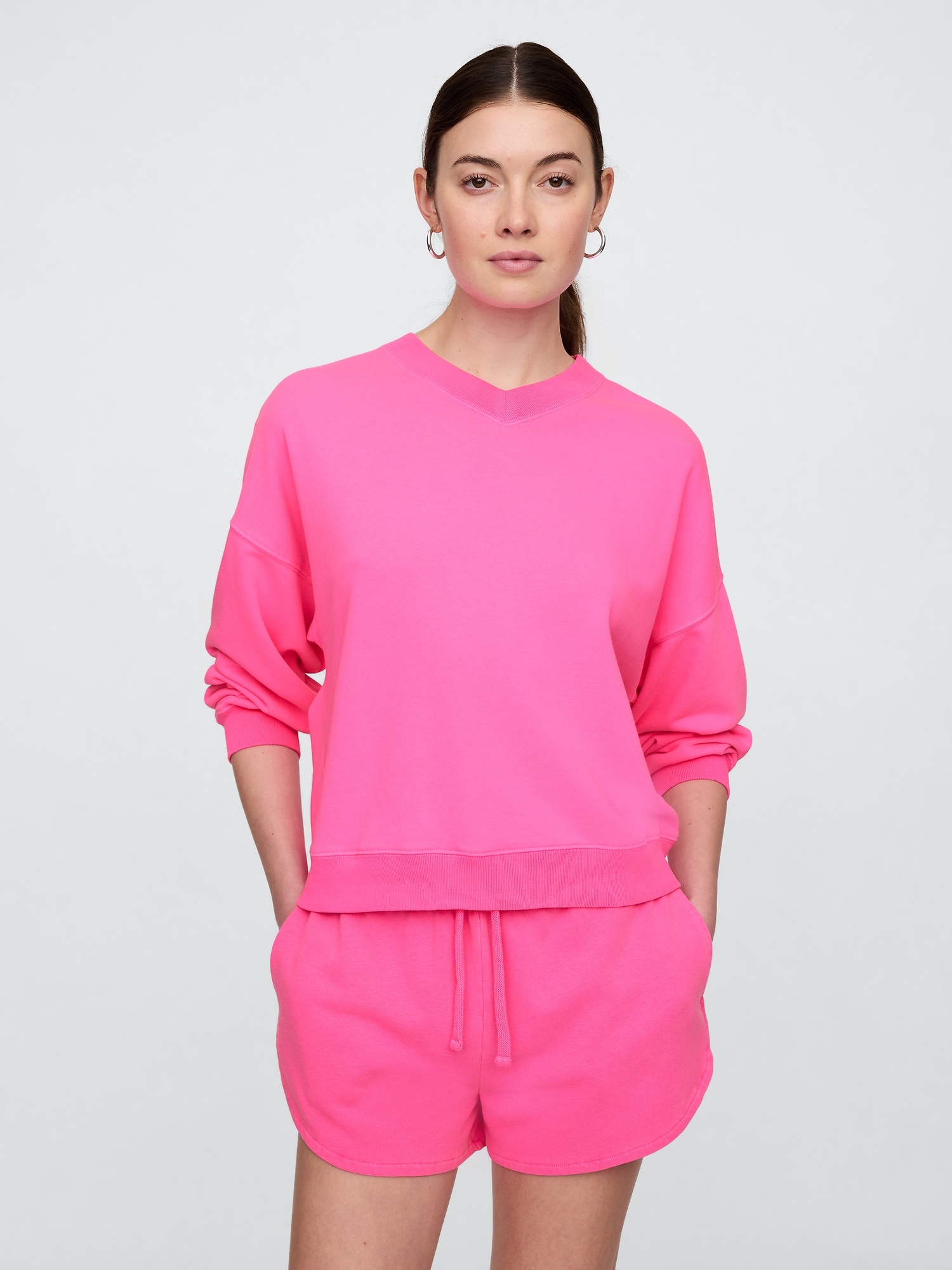Oversized French Terry V-Neck Sweatshirt