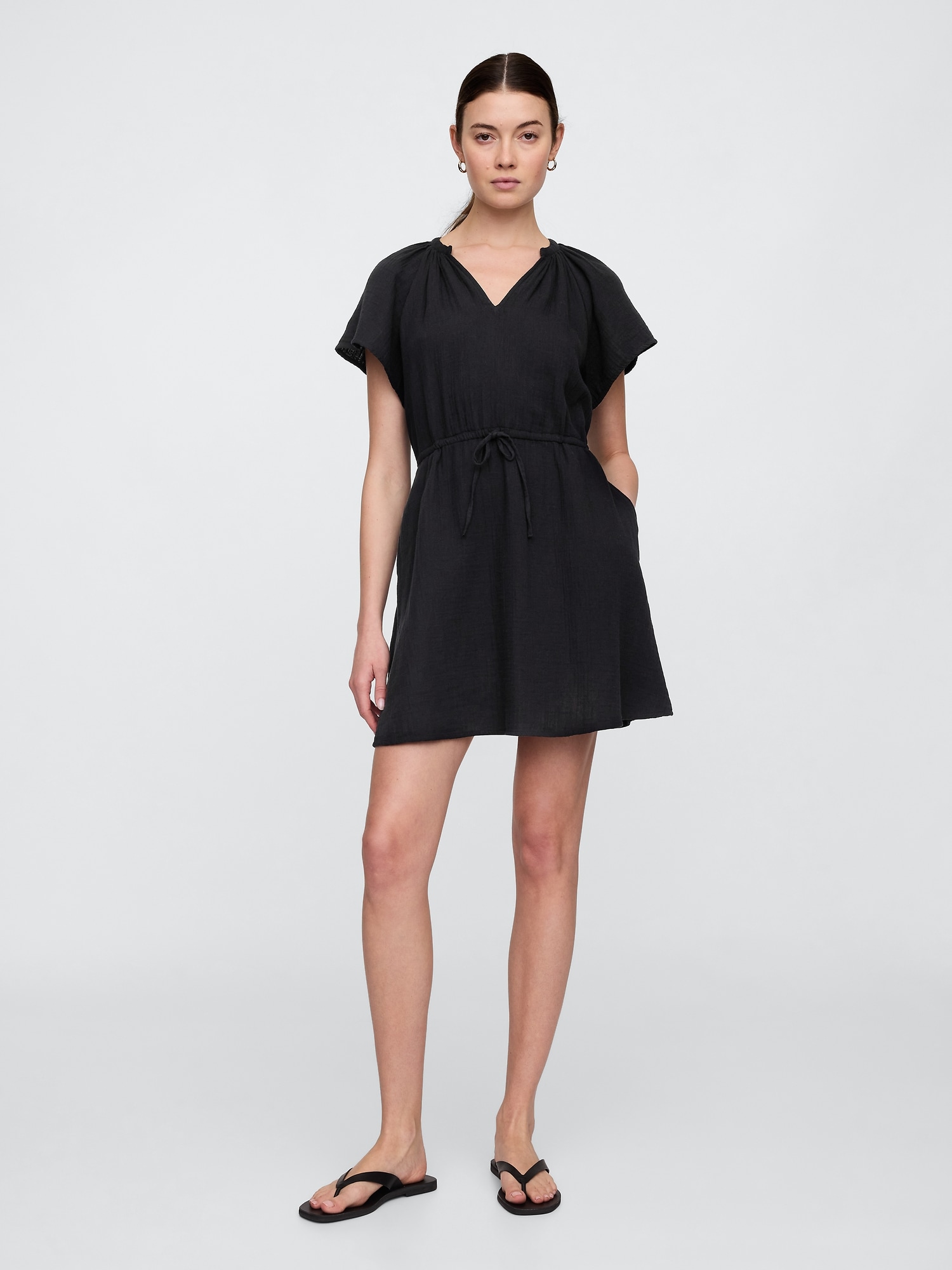 Gauze Splitneck Midi Dress