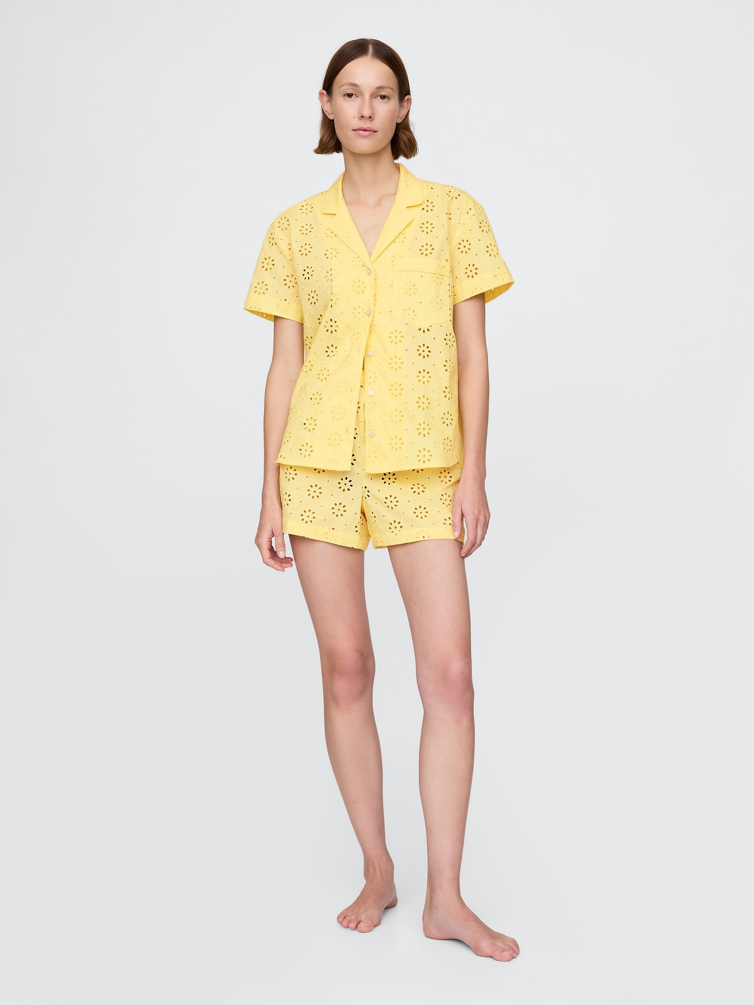 BOXEUR DE PYJAMA EN POPELINE À BRODERIE ANGLAISE