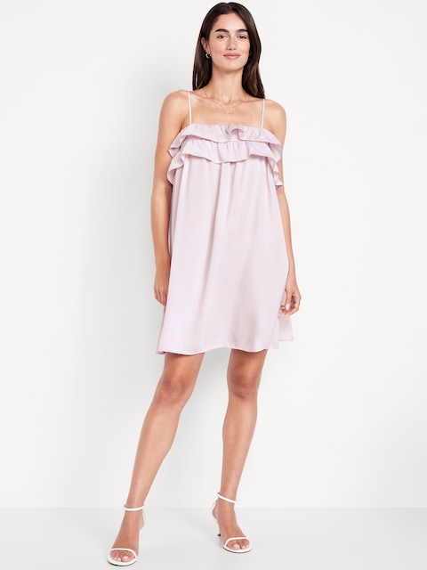 Ruffle-Trim Satin Mini Dress