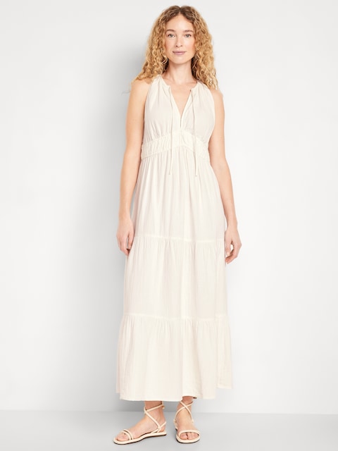 Fit & Flare Crinkle Gauze Maxi Dress