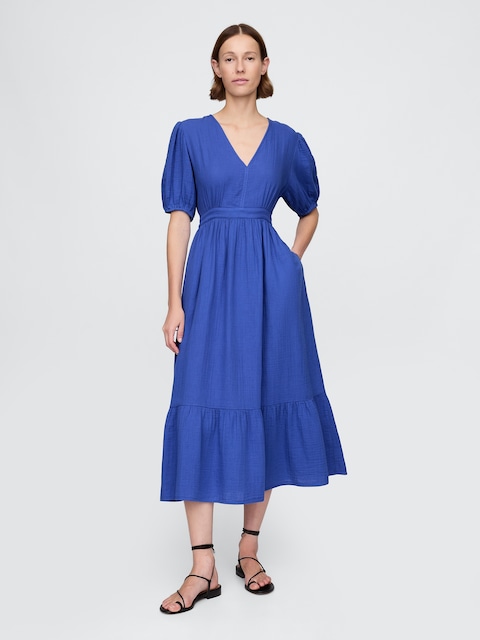 Cotton Gauze Open-Back Midi Dress