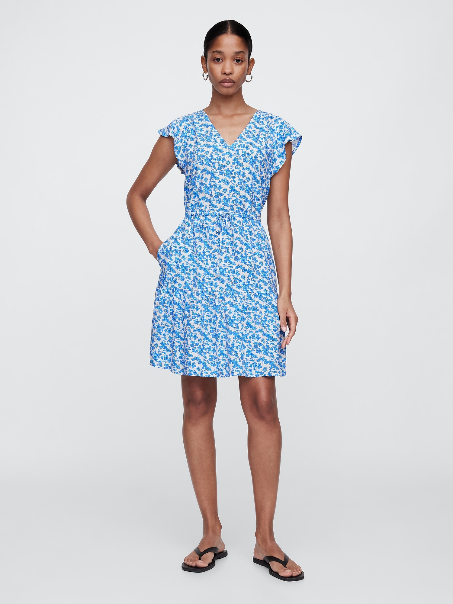 Flutter Sleeve Tie-Waist Mini Dress