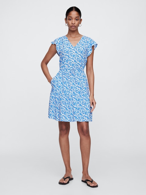 Flutter Sleeve Tie-Waist Mini Dress