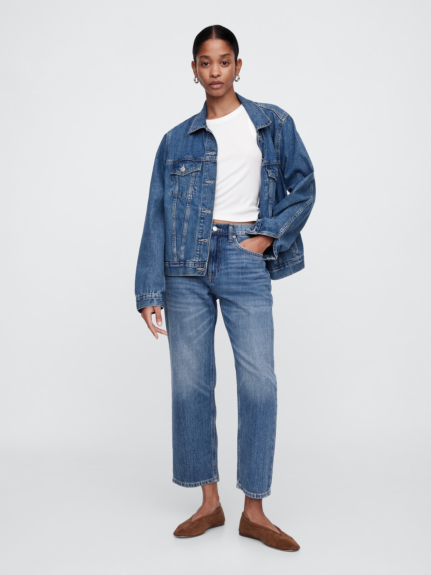 Mid Rise SuperSoft Relaxed Straight Crop Jeans