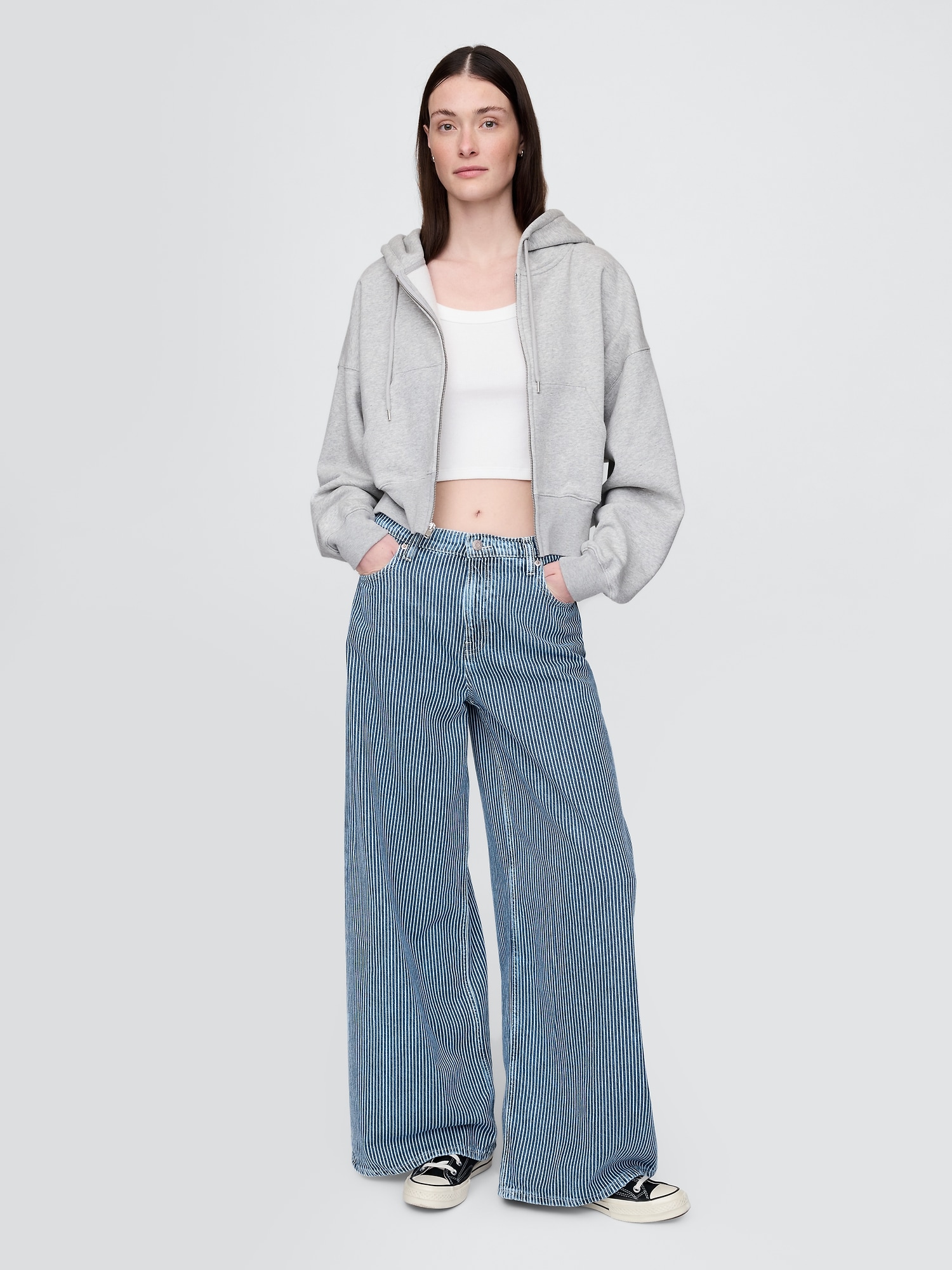 Mid Rise UltraSoft Denim Stripe Baggy Jeans