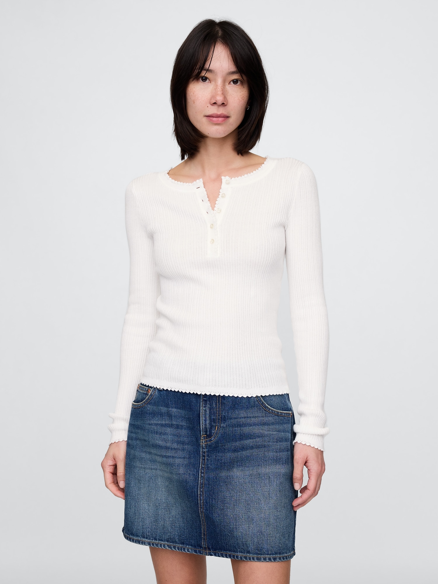 Pointelle Henley Sweater Top