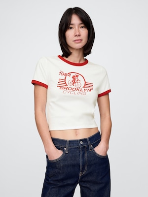 コットンジャージー グラフィック シュランケンTシャツ