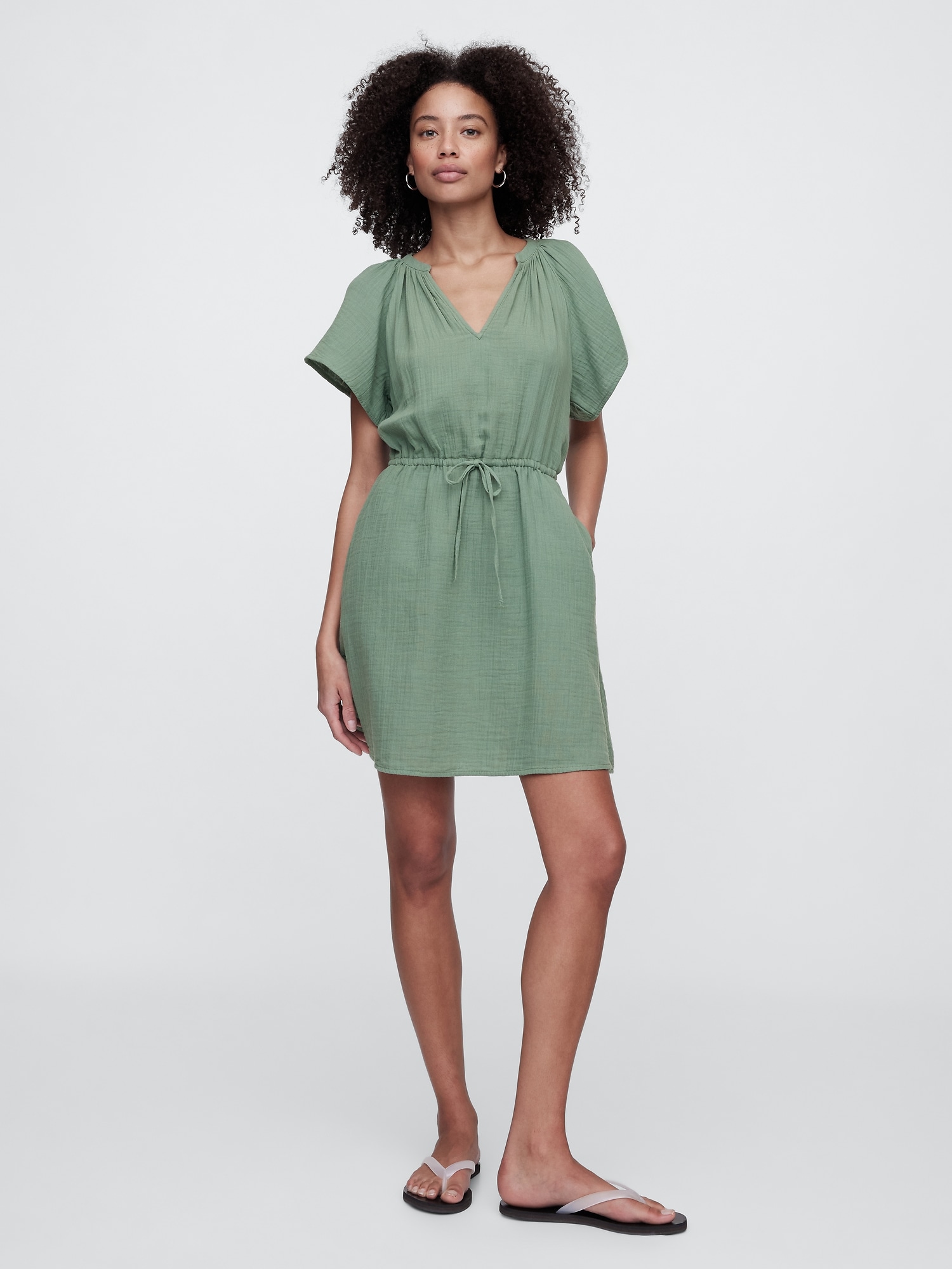 Gauze Splitneck Midi Dress