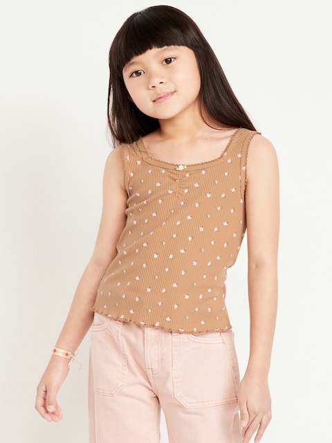 Printed Fitted Ribbed Tank Top for Girls