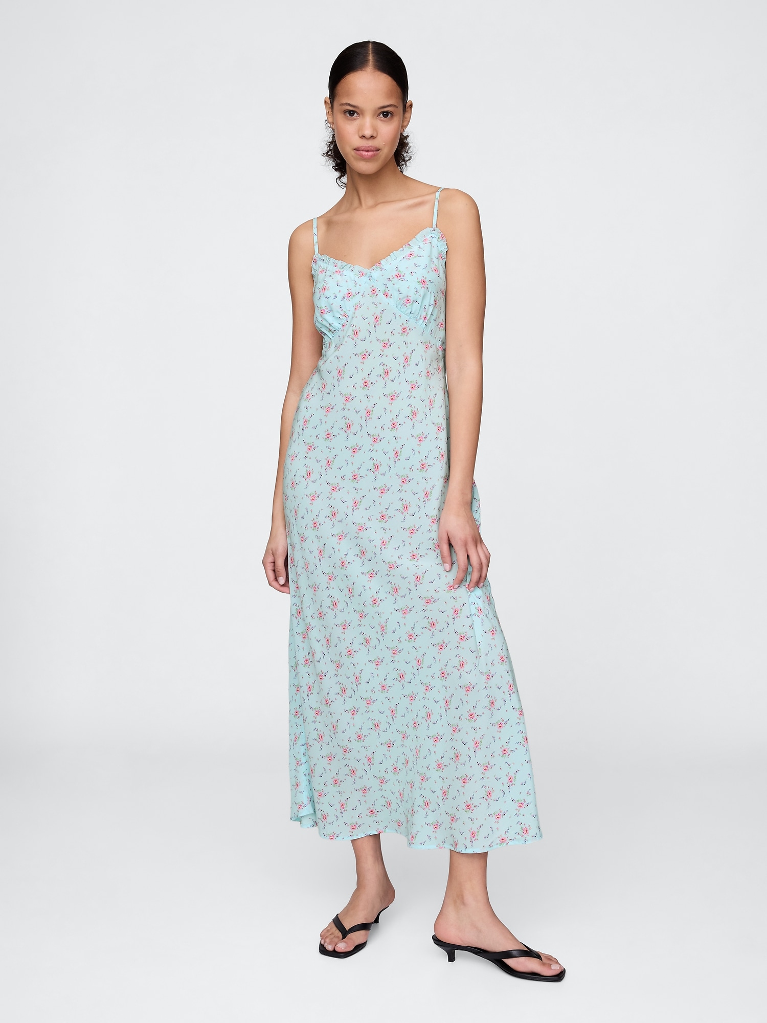 Ruffle-Trim Maxi Slip Dress