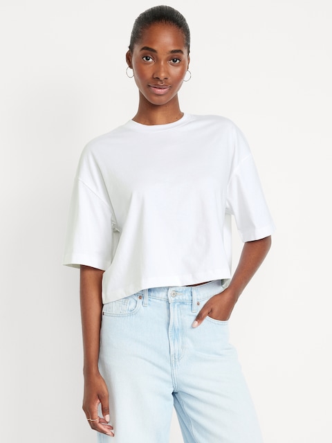 Vintage Crew-Neck Oversized Crop T-Shirt