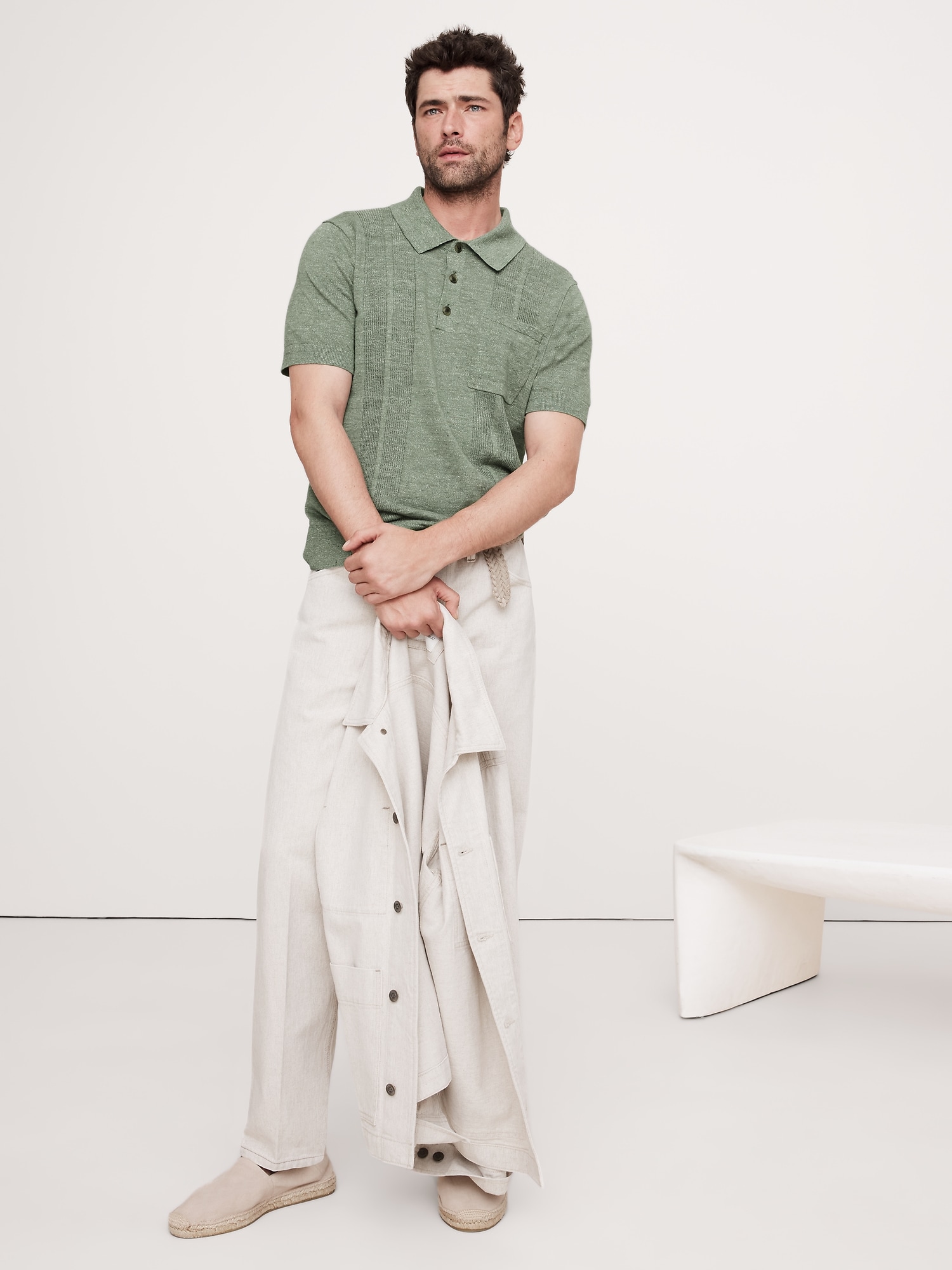 Linen-Cotton Ribbed Sweater Polo