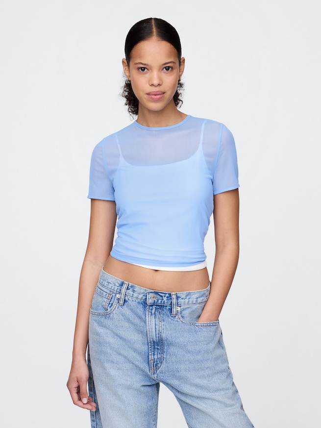 メッシュ クロップドTシャツ-0