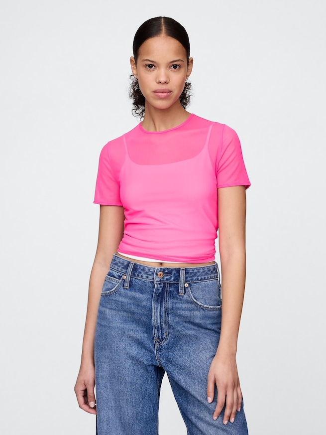 メッシュ クロップドTシャツ-0