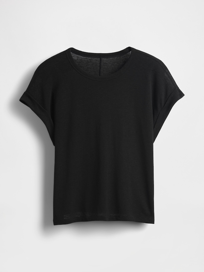 リネンブレンド ロールカフ Tシャツ-3