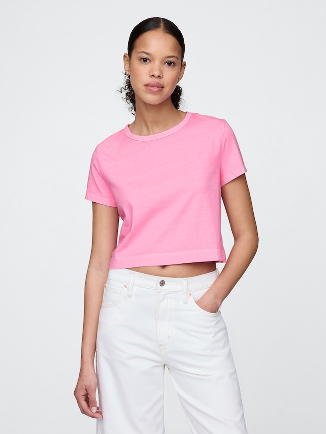 オーガニックコットン ヴィンテージソフト クロップドTシャツ-0