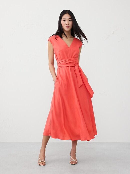banana republic red wrap dress Linen-Blend Wrap Midi Dress