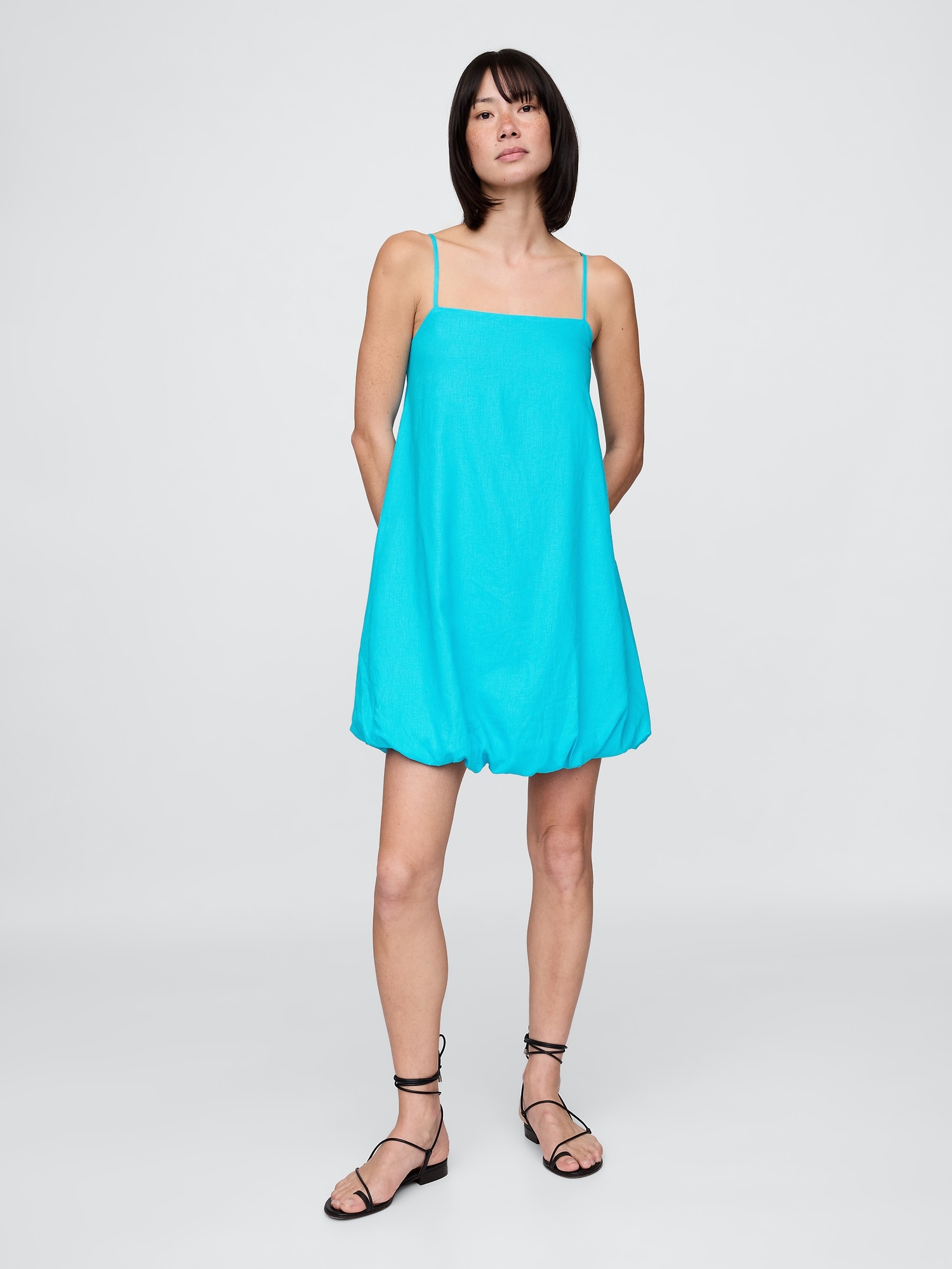 Linen-Blend Bubble Mini Dress
