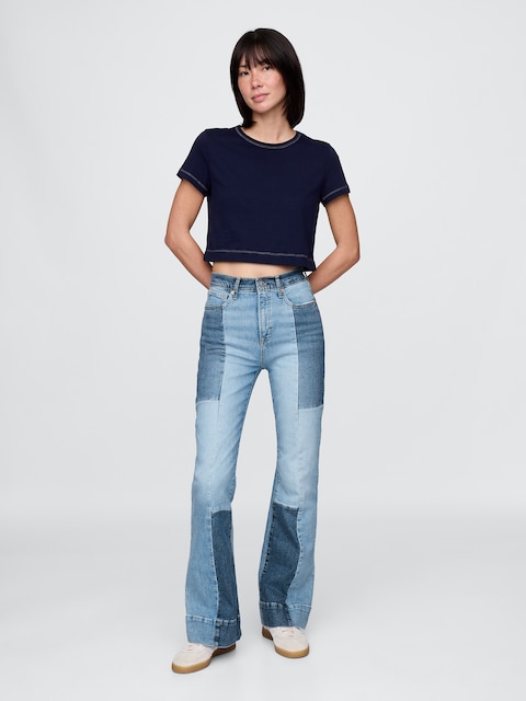 JEAN ÉVASÉ ANNÉES 1970 À TAILLE HAUTE AVEC PATCHWORK