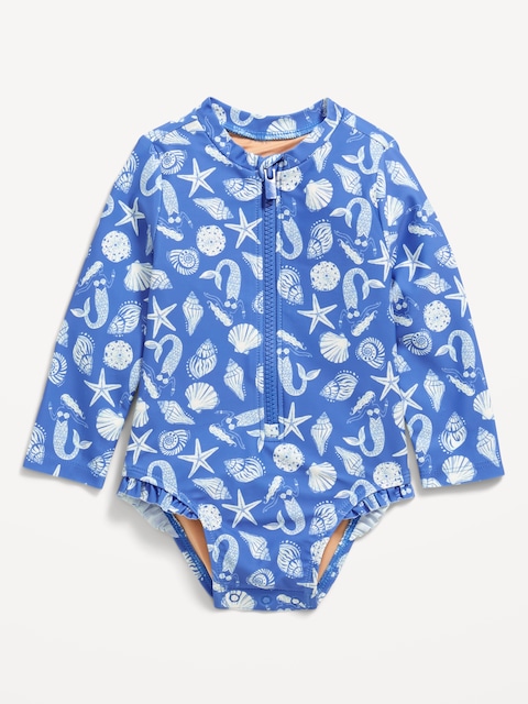 Printed Zip-Front Rashguard One-Piece Swimsuit for Baby