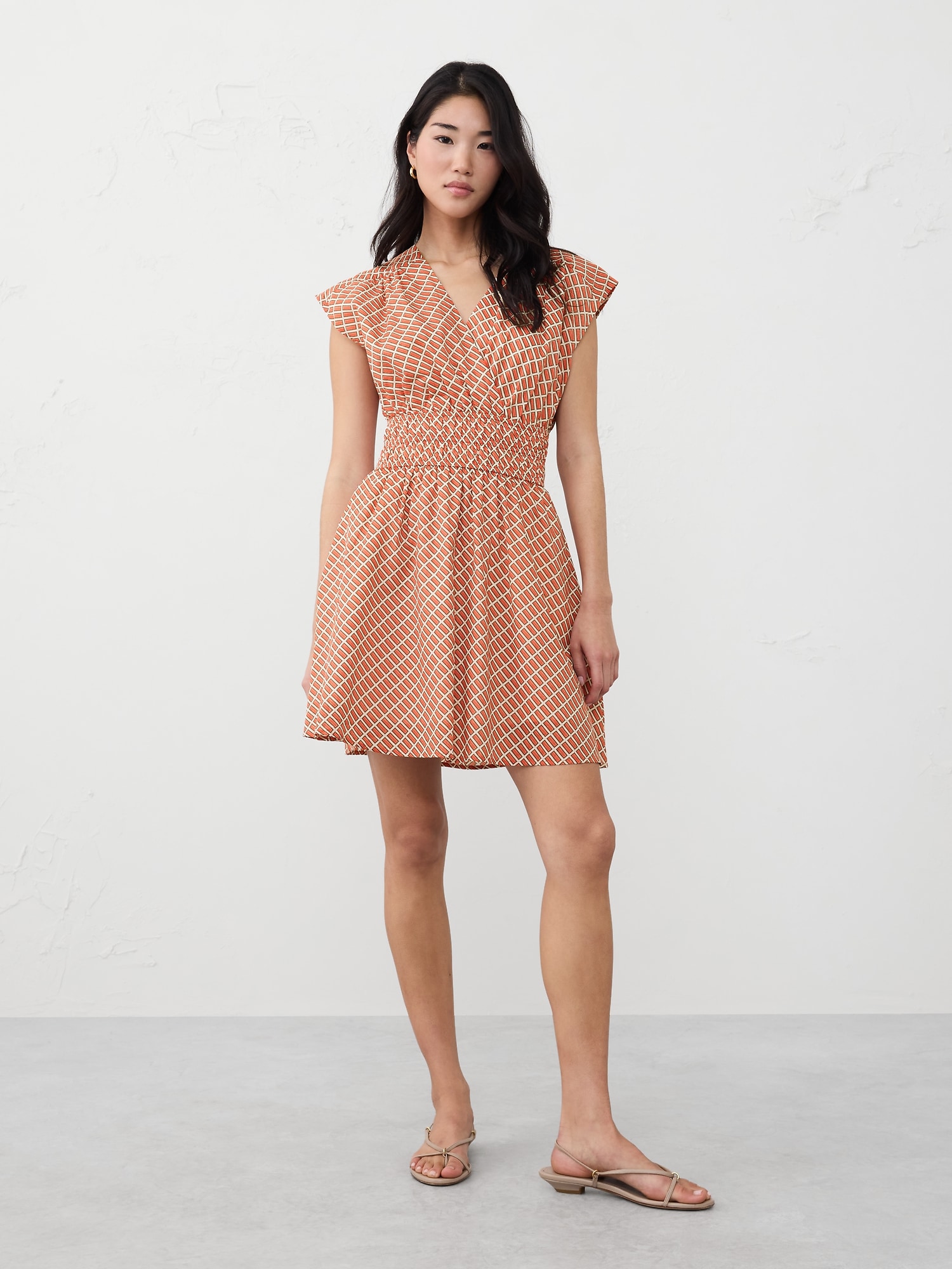 Voile Shirred-Waist Mini Dress