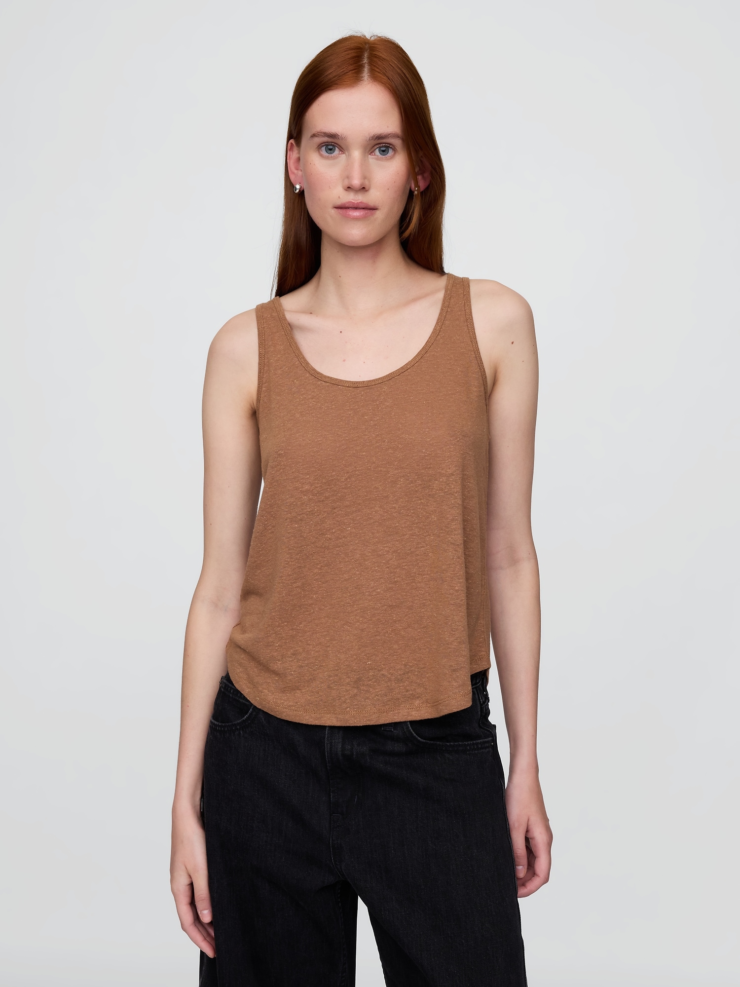 Linen-Blend Racerback Tank Top