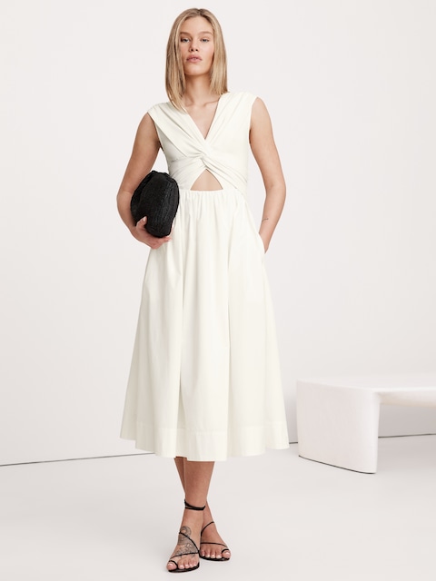 Mixed-Media Cut-Out Midi Dress