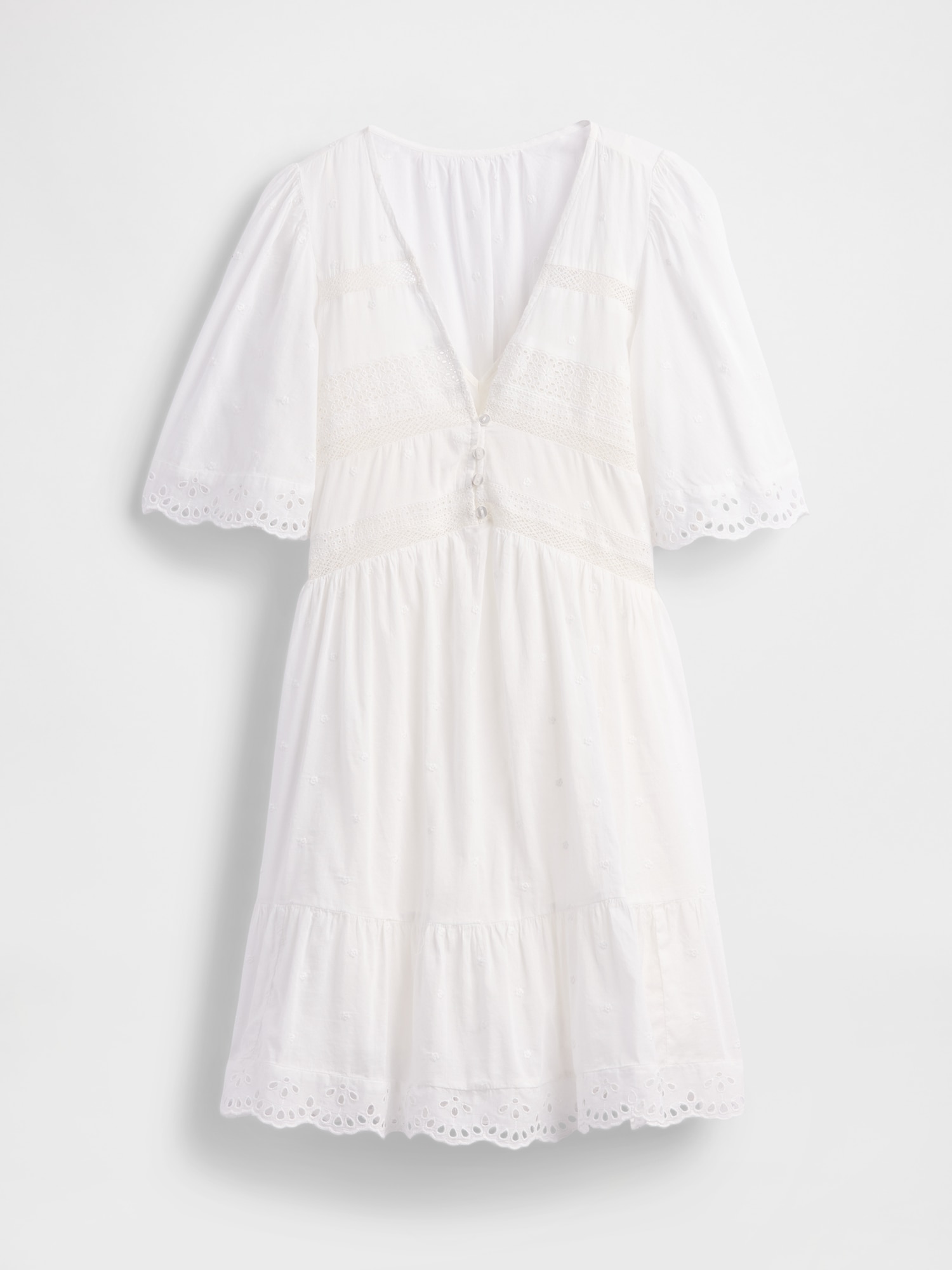 flutter-sleeve eyelet mini dress Crown & Ivy Women's Eyelet Flutter Sleeve Mini Dress