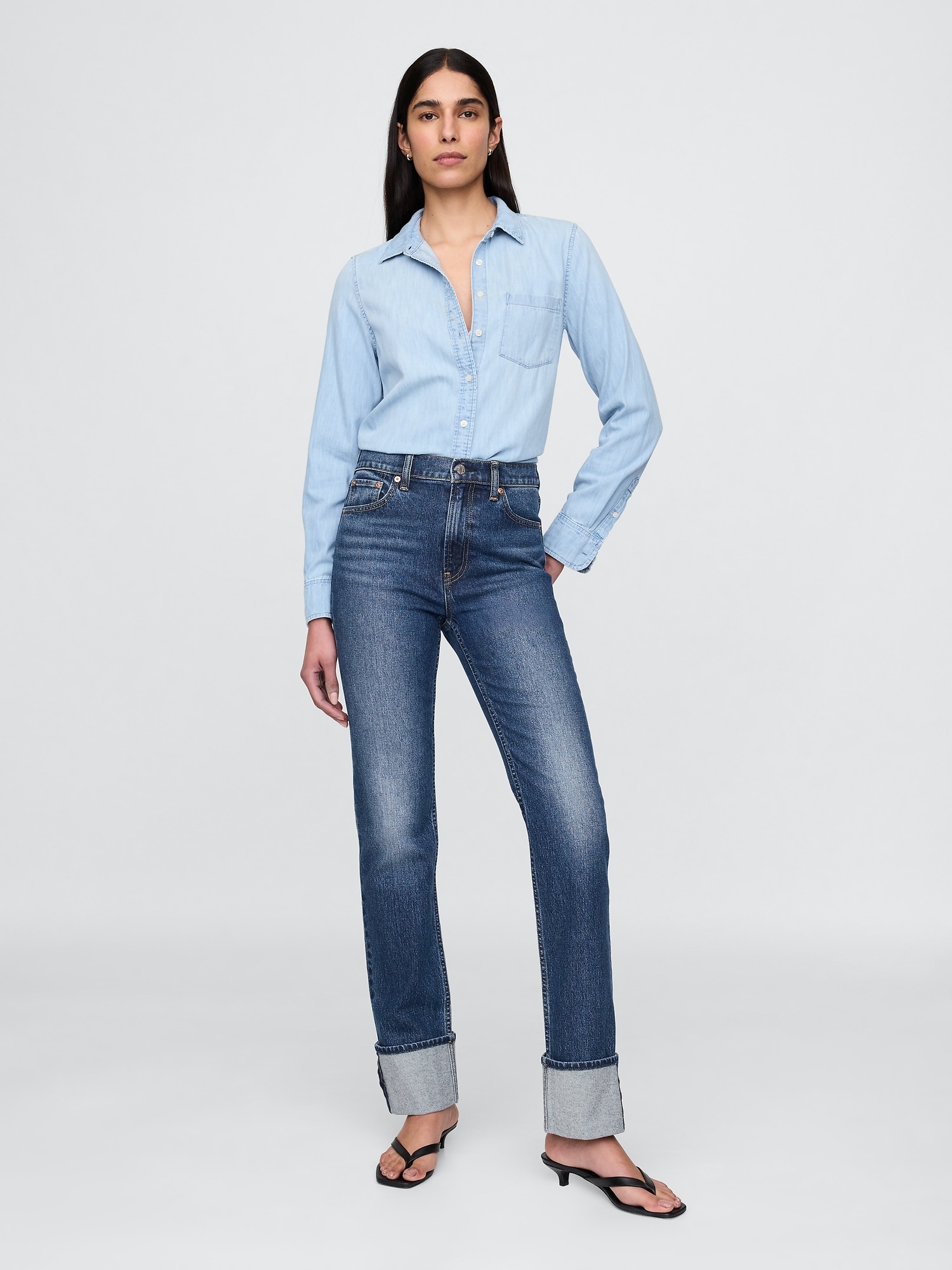 High Rise Cuffed '90s Slim Straight Jeans